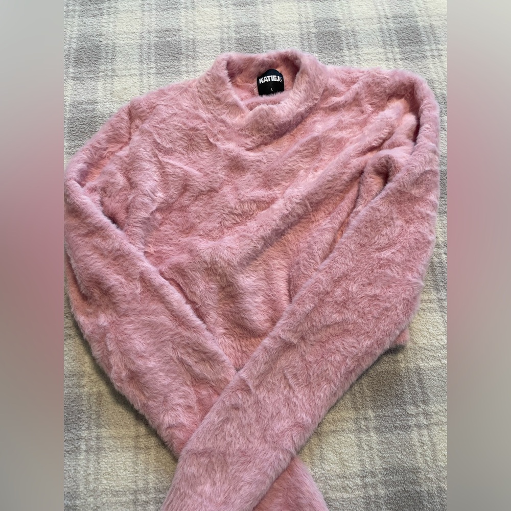 Katie J NYC pink fuzzy sweater. Size L